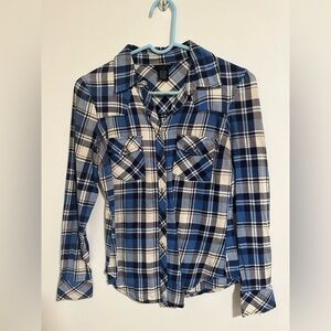 Blue and White Plaid Button-Up Shirt